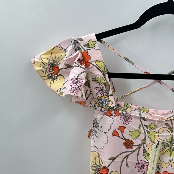 LOTTIE & HOLLIE pink floral mini tiered ruffle sleeve woman boho dress NWT XS,S - Picture 5 of 16